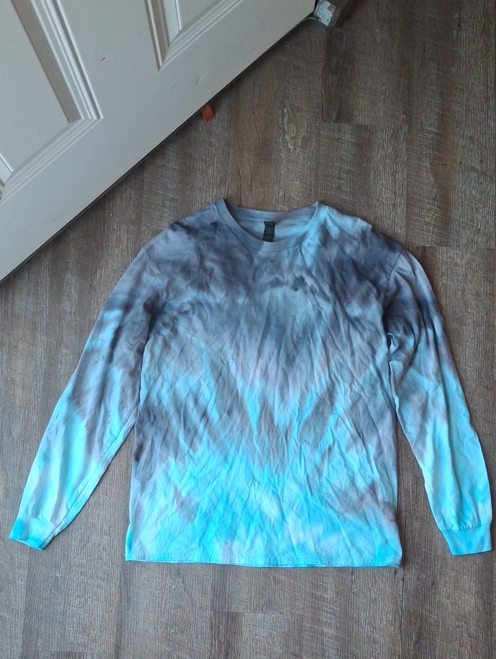 Gildan Kids Long Sleeve Tie-Dye Tee in Blue and Gray